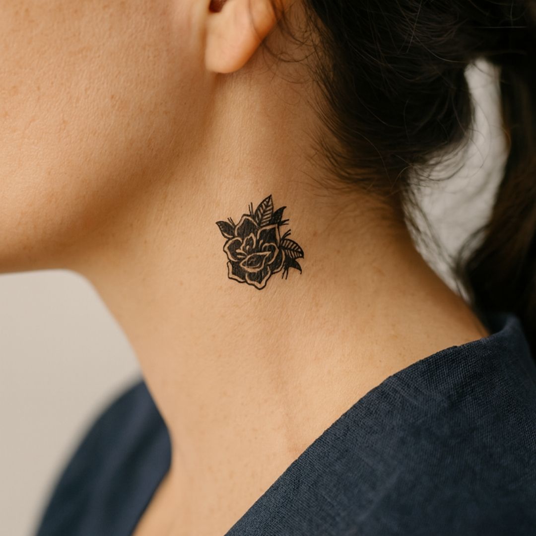 Old school rose temporary tattoo with leaves - 1 | Temporalis