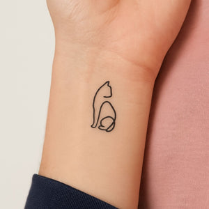 One - Line Sitting Cat Temporary Tattoo - 1 | Temporalis