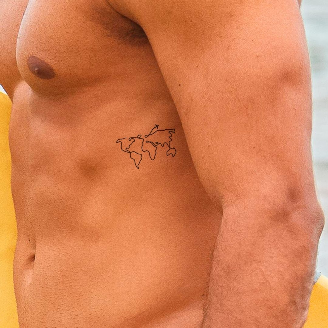 One - line world map and airplane temporary tattoo - 1 | Temporalis
