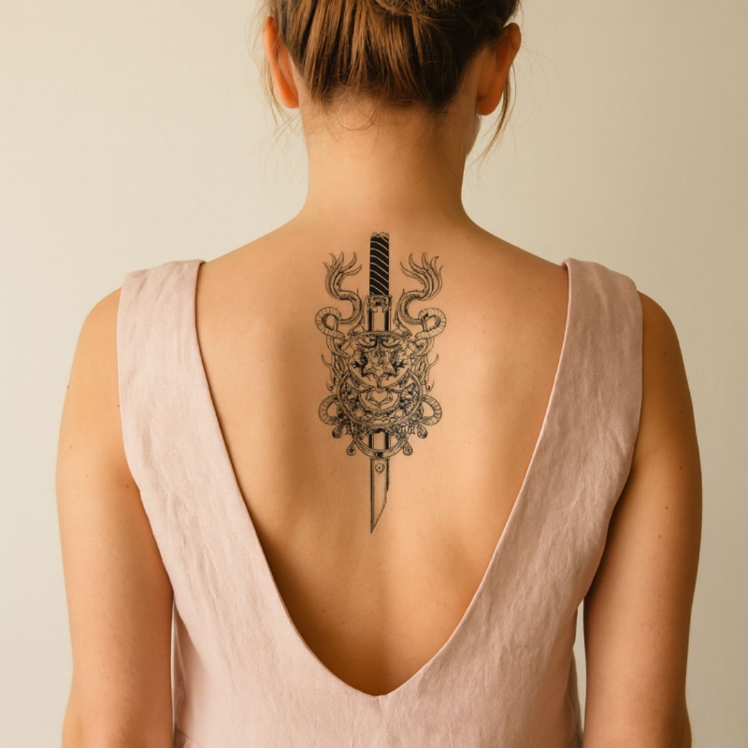 Oni Mask & Katana Temporary Tattoo - 1 | Temporalis