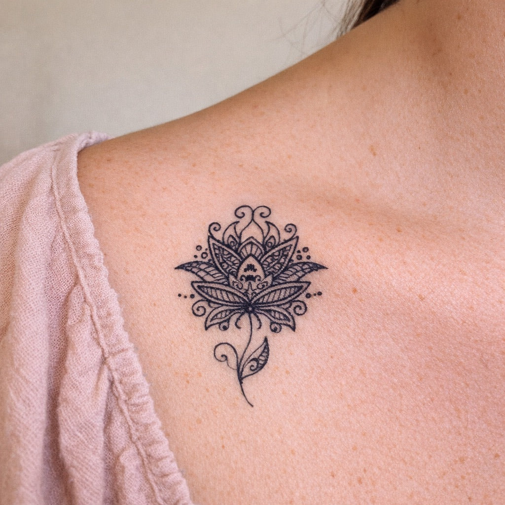Ornamental Lotus Flower Tattoo - 1 | Temporalis