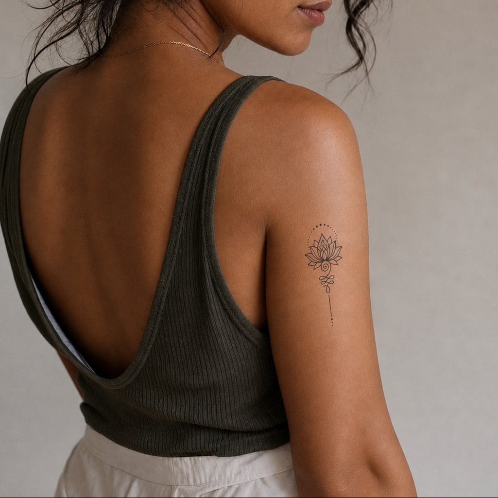 Ornamental Lotus Temporary Tattoo – Fine Line & Dotwork - 1 | Temporalis