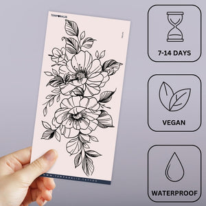Peonies with leaves temporary tattoo - 3 | Temporalis