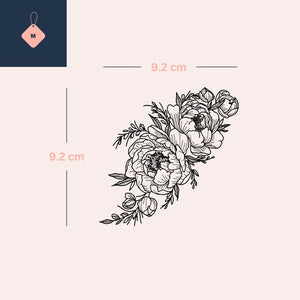 Peony bouquet temporary tattoo with leaves and buds - 4 | Temporalis