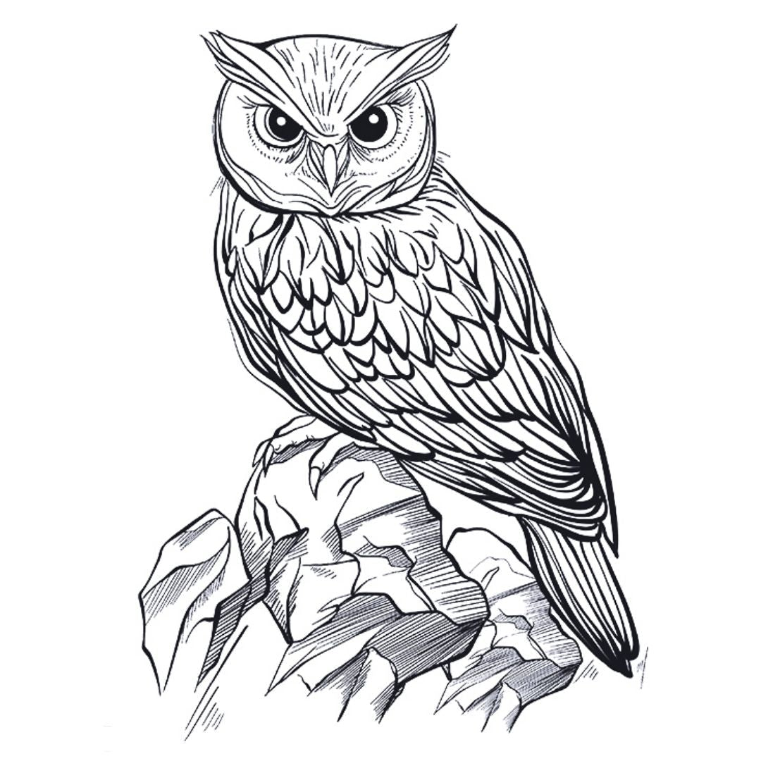 Perched Owl on Rock Tattoo - 2 | Temporalis