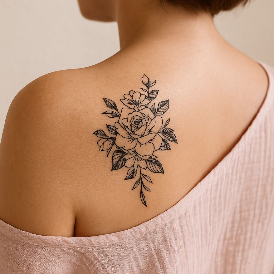 Rose and wildflowers temporary tattoo - 1 | Temporalis