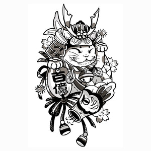 Samurai lucky cat temporary tattoo with lantern - 2 | Temporalis