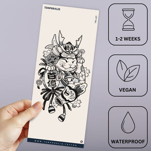 Samurai lucky cat temporary tattoo with lantern - 3 | Temporalis