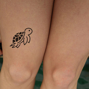 Sea Turtle Temporary Tattoo, Geometric Shell, Fine Line - 1 | Temporalis