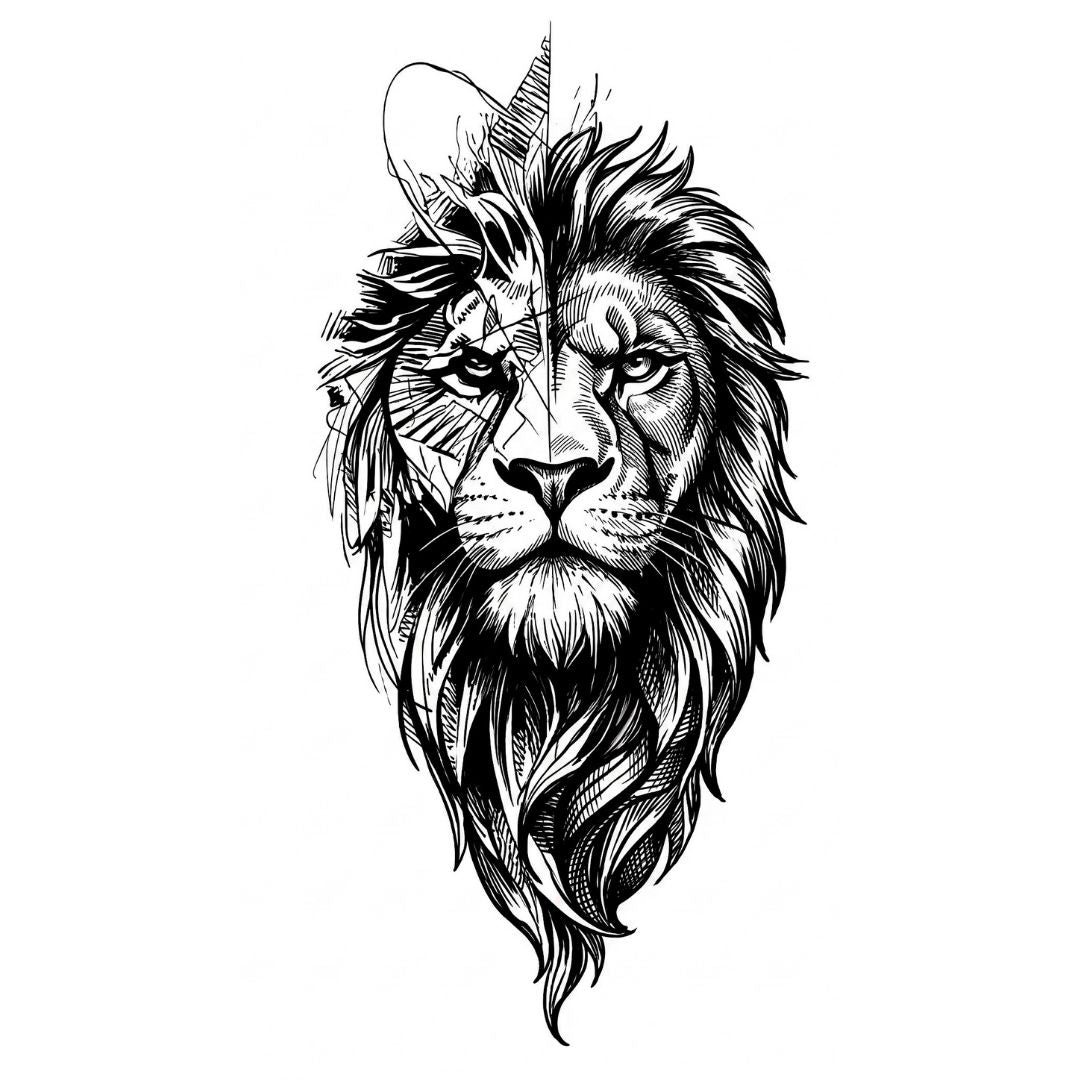 Sketch - Style Lion Temporary Tattoo - 2 | Temporalis