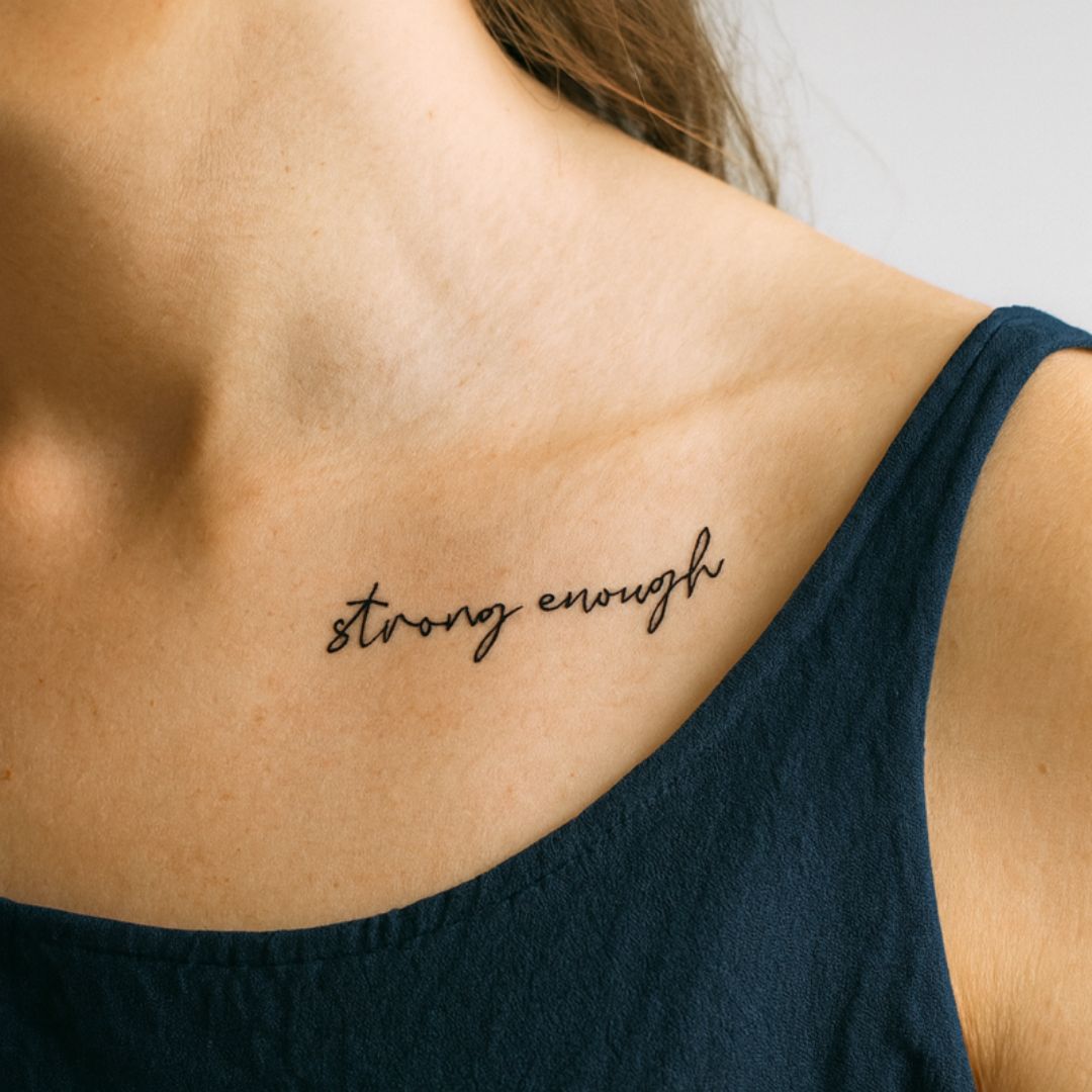 strong enough' temporary tattoo - handwritten script - 1 | Temporalis