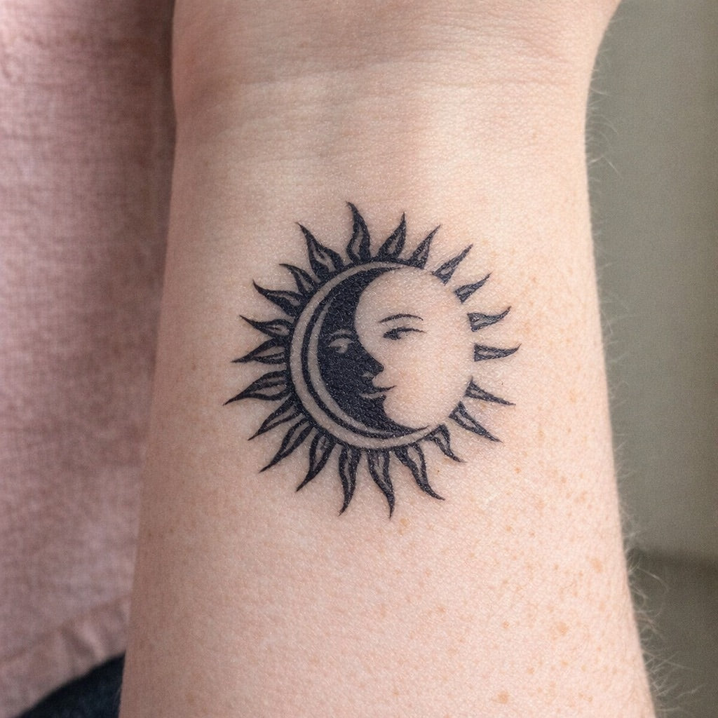 Sun and Moon Face Tattoo - 1 | Temporalis
