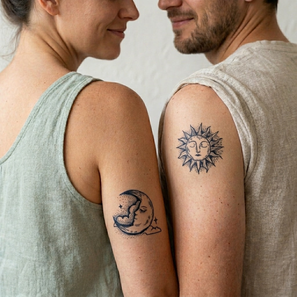 Sun and Moon Face Tattoo - 1 | Temporalis