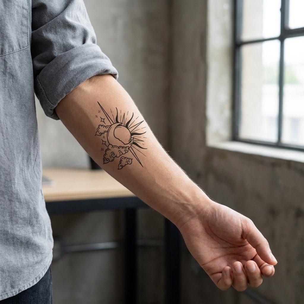 Sun Moon Clouds Tattoo - 1 | Temporalis