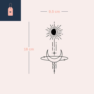 Sun & Moon geometric orbit temporary tattoo - 4 | Temporalis