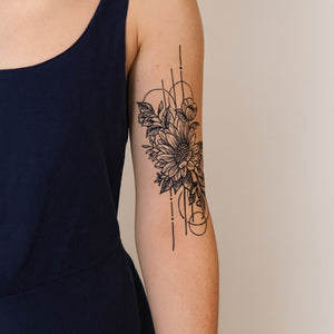 Sunflower bouquet geometric temporary tattoo - 1 | Temporalis