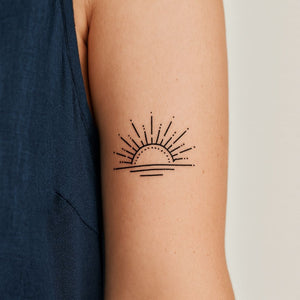 Sunrise temporary tattoo with rays and horizon - 1 | Temporalis