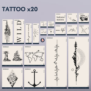 L'aventurier - Coffret de tatouages premium pour hommes (20 tatouages) 1 - Temporalis® - Tatouage temporaire
