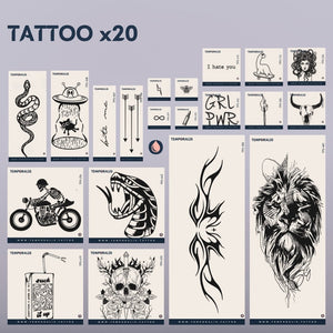Die Rebellin – Premium-Tattoo-Box für Frauen (20 Tattoos) 1 – Temporalis® – Temporäres Tattoo