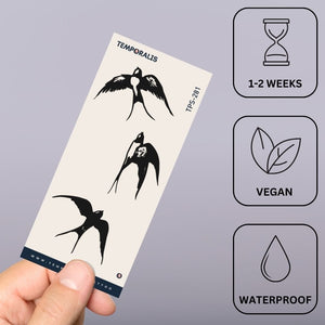 Three swallows in flight temporary tattoo - 3 | Temporalis