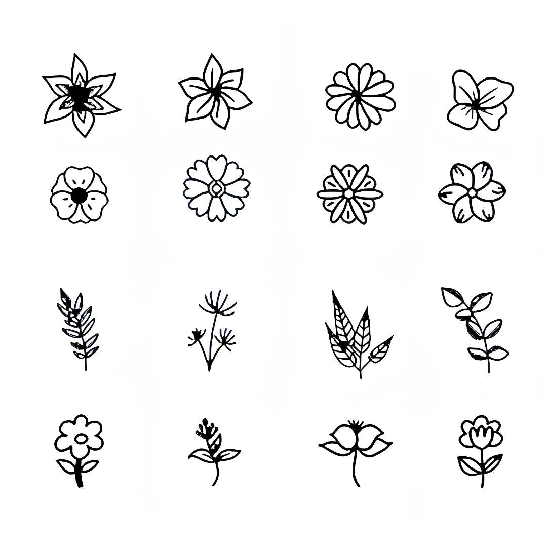 Tiny Botanical Flowers Set Tattoo - 2 | Temporalis