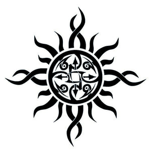 Tribal sun temporary tattoo with arrows and spirals - 2 | Temporalis