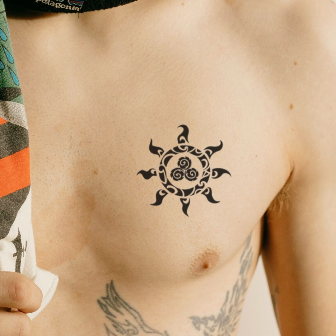 Tribal sun temporary tattoo with triskelion - 1 | Temporalis