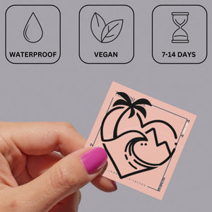 Tropical Heart Temporary Tattoo with Palm & Wave - 3 | Temporalis