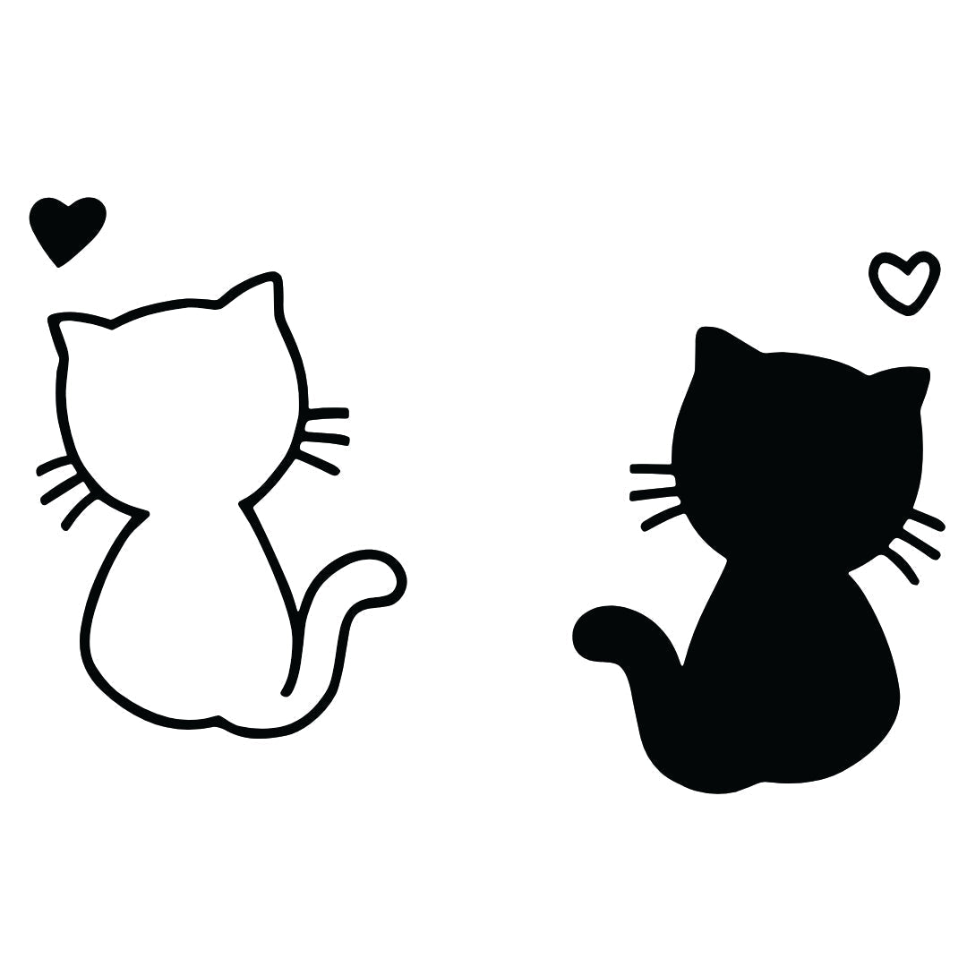 Two cats back - to - back temporary tattoo with hearts - 2 | Temporalis