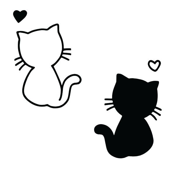 Two cats back - to - back temporary tattoo with hearts - 2 | Temporalis