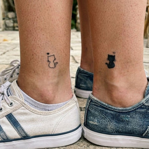 Two cats back - to - back temporary tattoo with hearts - 1 | Temporalis