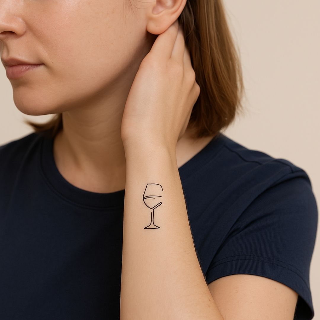 Wine Glass Temporary Tattoo – Continuous Line - 1 | Temporalis
