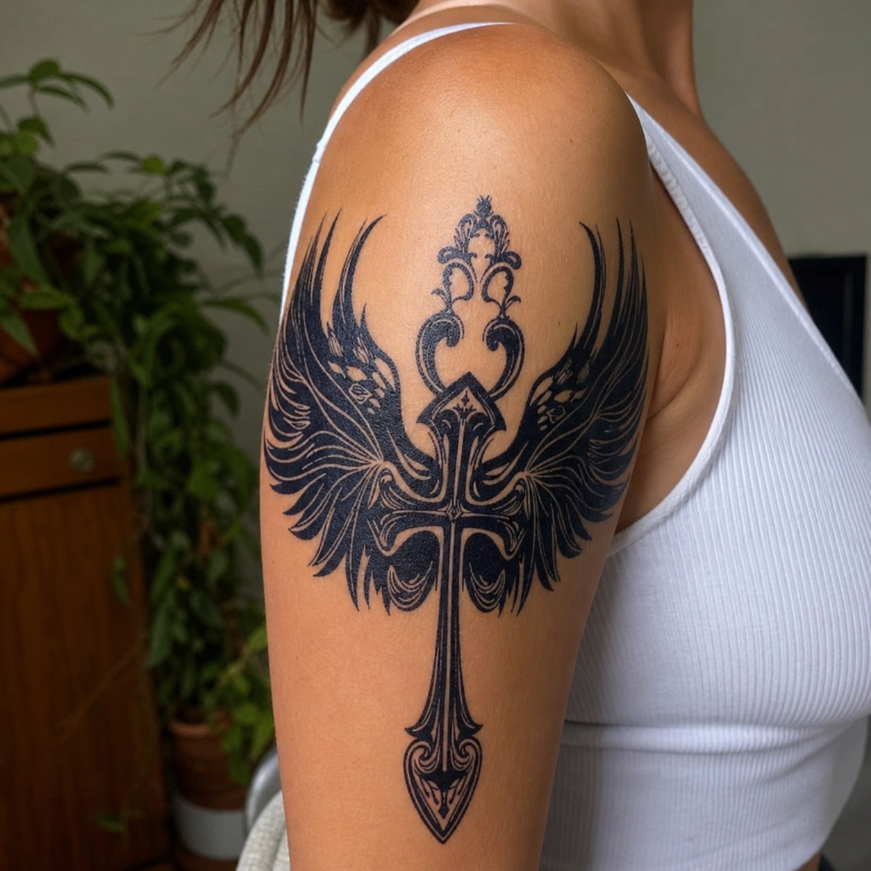 Winged Cross Tattoo - 1 | Temporalis
