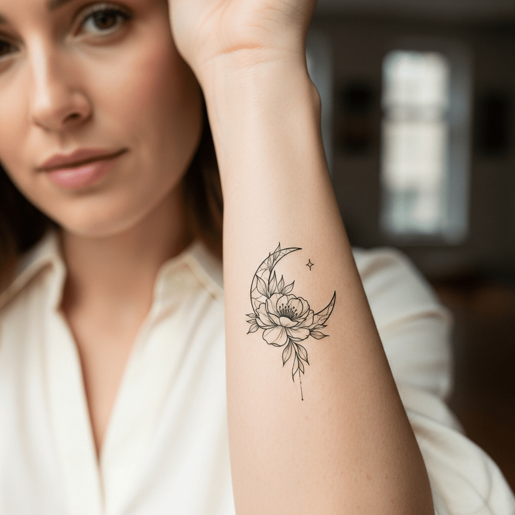 Moon and flower tattoo - Temporalis