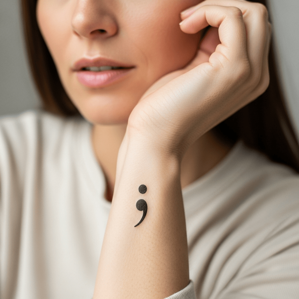 Semicolon tattoos - Temporalis