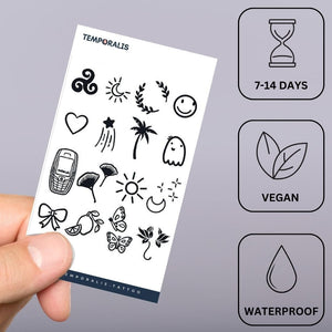 16 Cute Mini Icons Tattoo Set - 2 | Temporalis