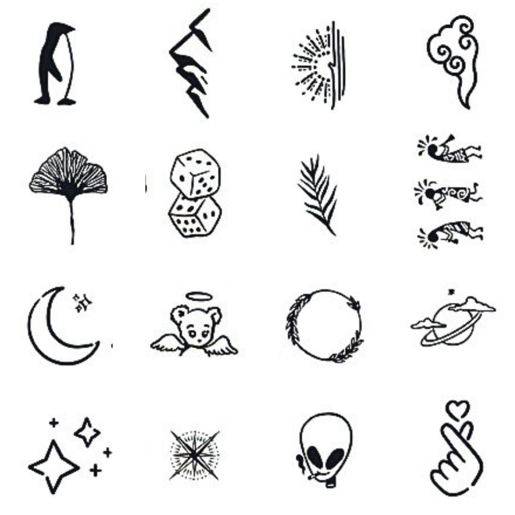 16 Mini Icons Mix Tattoo Set - 1 | Temporalis