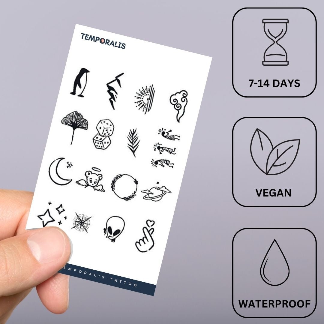 16 Mini Icons Mix Tattoo Set - 2 | Temporalis