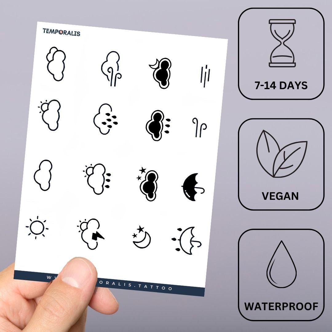 16 Tiny Weather Icons Tattoo Set - 2 | Temporalis