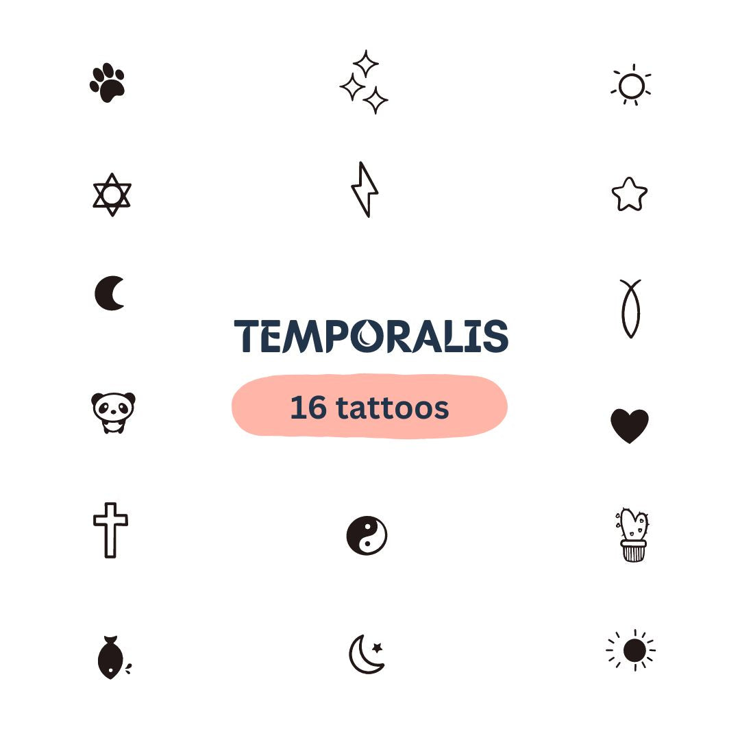 Mini set of 16 cute temporary finger tattoos - 1 | Temporalis