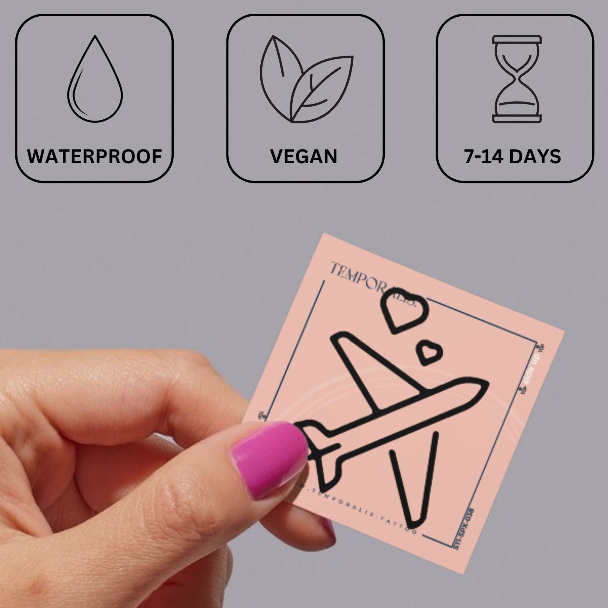 Airplane with hearts temporary tattoo - 3 | Temporalis