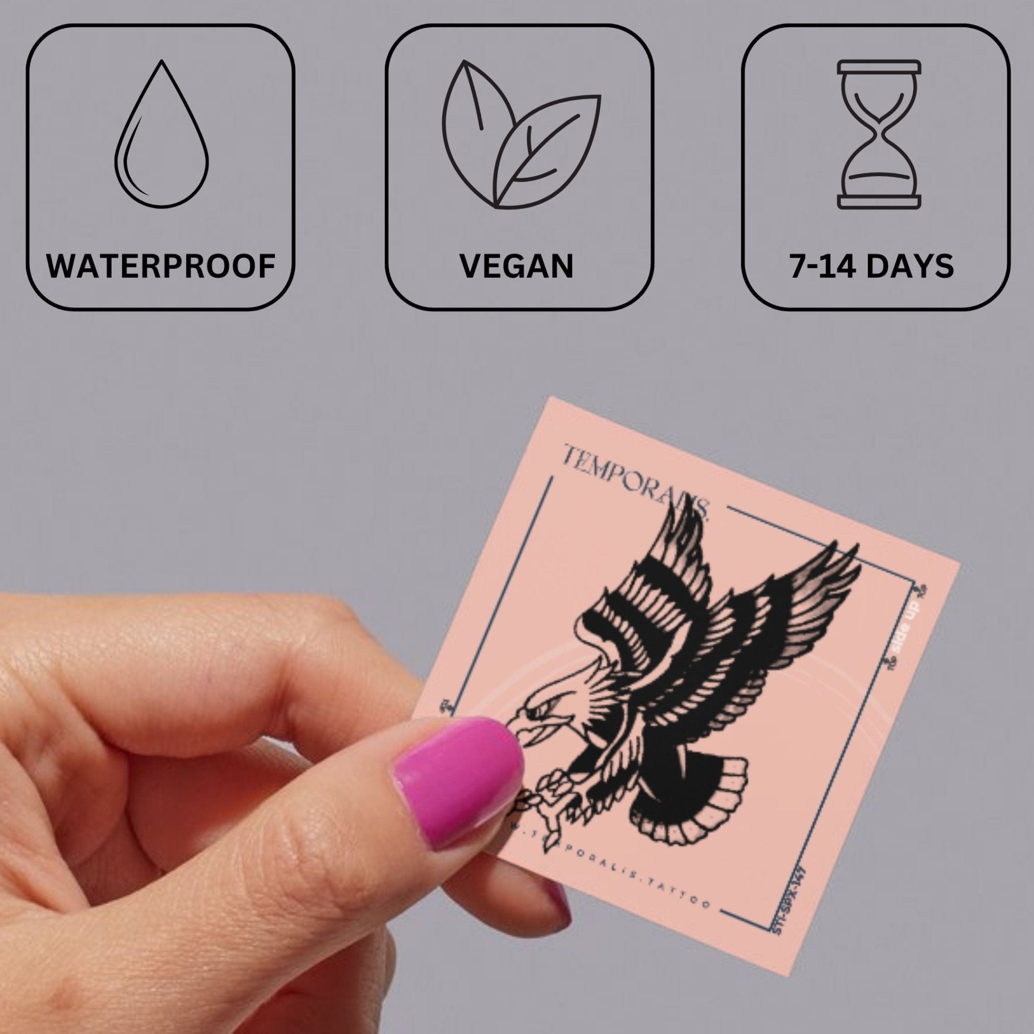 Attacking Eagle Temporary Tattoo, Traditional Style - 3 | Temporalis