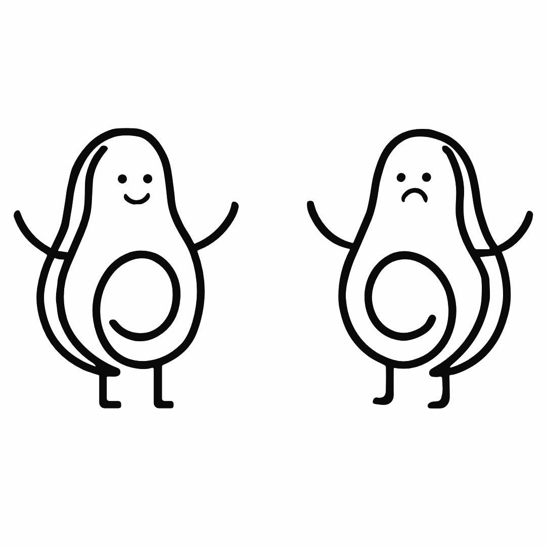 Avocado halves temporary tattoo with happy and sad faces - 2 | Temporalis