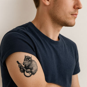 Banjo - playing bison temporary tattoo - 1 | Temporalis