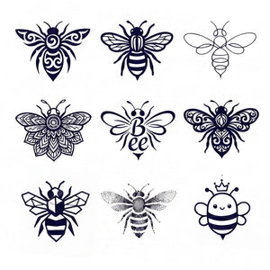 Bee Tattoo Set — 9 Designs - 1 | Temporalis