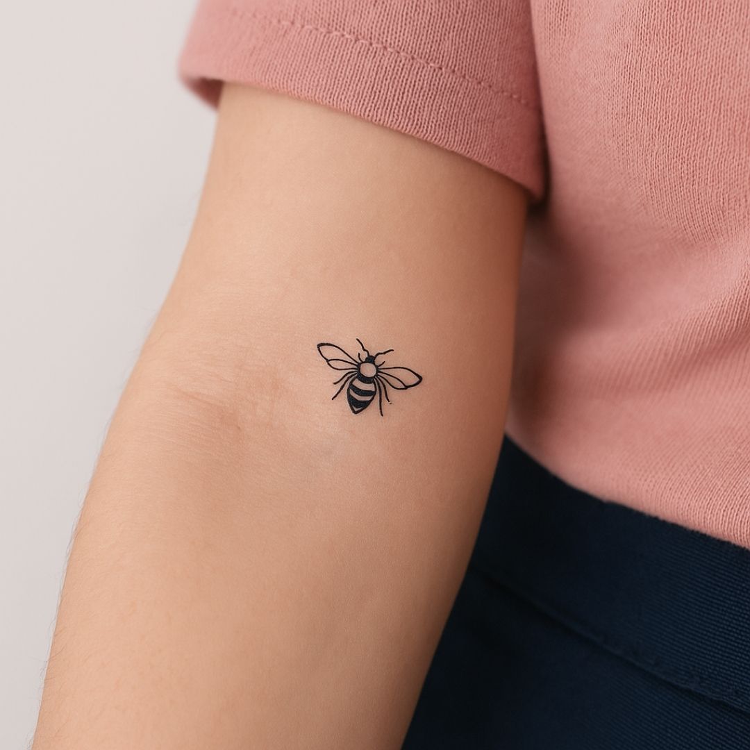 Bee temporary tattoo, top - down view - 1 | Temporalis