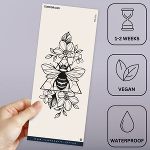 Bee with flowers & geometric triangle temporary tattoo - 3 | Temporalis