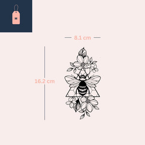 Bee with flowers & geometric triangle temporary tattoo - 4 | Temporalis