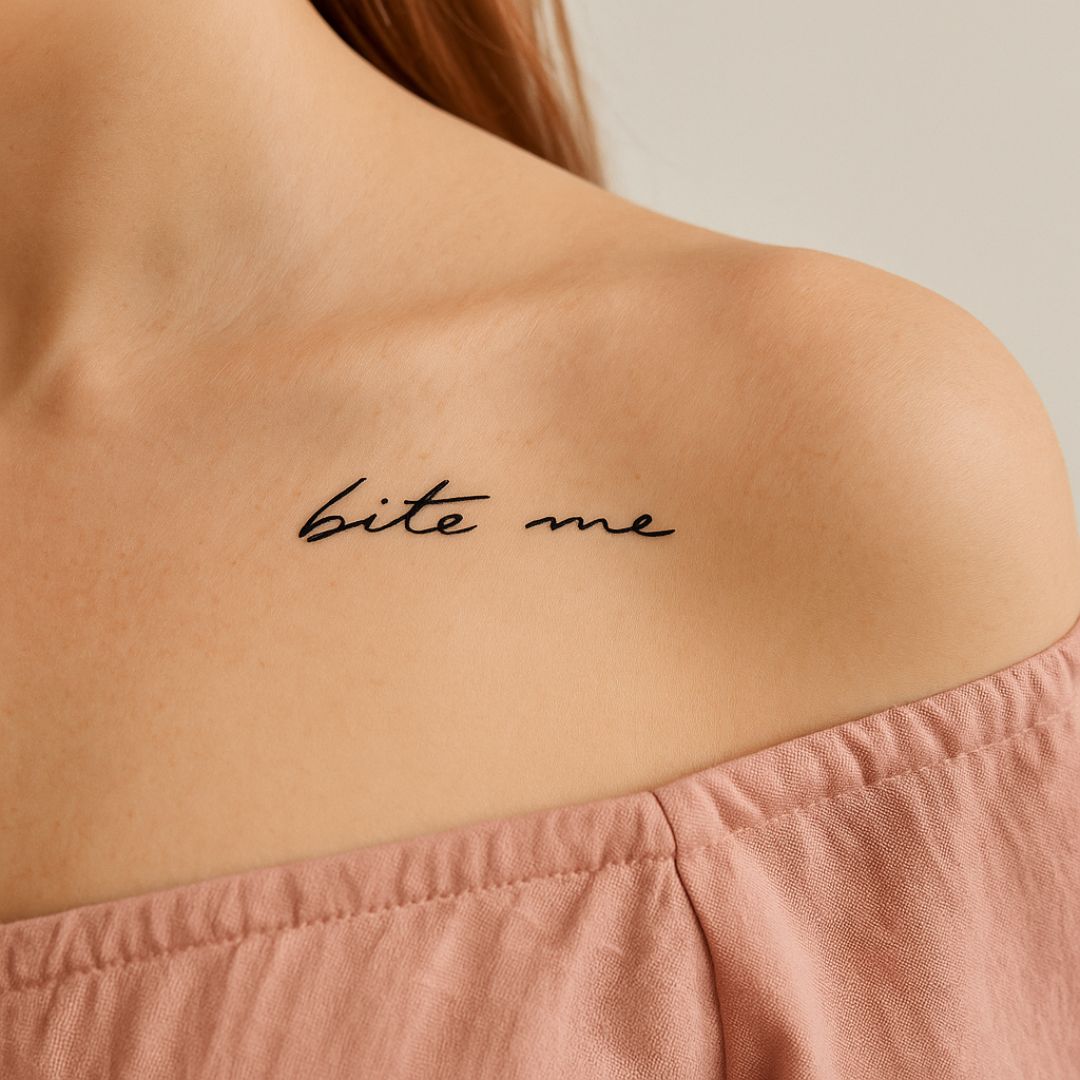 Bite me cursive temporary tattoo - 1 | Temporalis