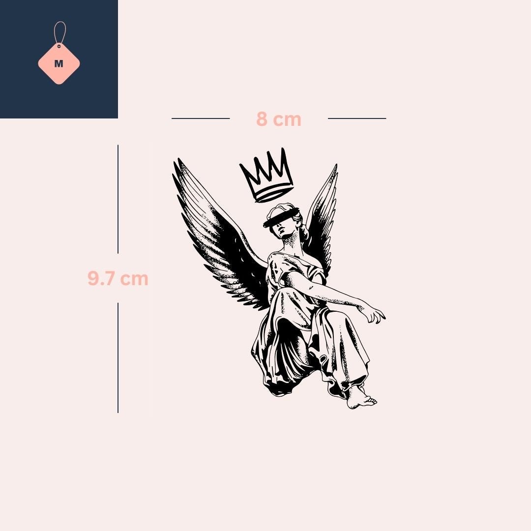 Blindfolded angel temporary tattoo with crown and wings - 4 | Temporalis